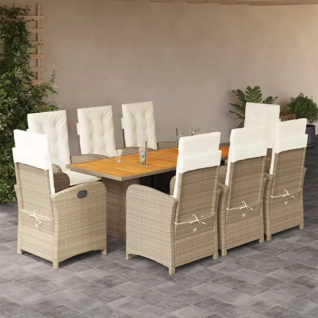 vidaXL 9-delige Tuinset met kussens poly rattan beige, foto 2
