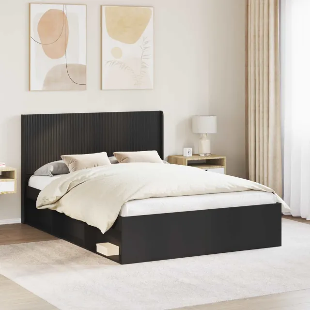 vidaXL Bedframe met opbergruimte en hoofdbord Zwart 120 x 190 cm