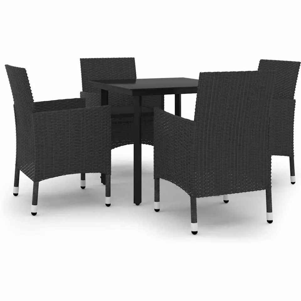 vidaXL 5-delige Tuinset met kussens poly rattan en glas zwart, foto 3
