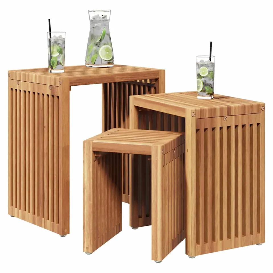 vidaXL Tuin Bijzettafel 3 st Bruin 33 x 44,5 x 51 cm Massief Teakhout