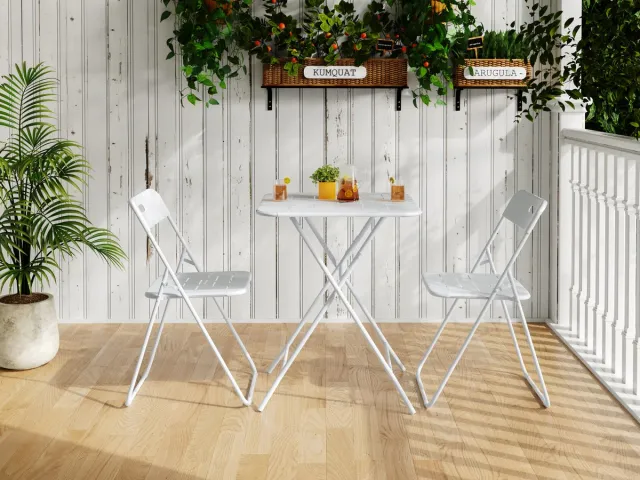 MIVRAY Bistroset 3-Delig 60 x 60 cm - Inklapbaar En Weerbestendig - Voor Tuin En Balkon - Staal - Wit