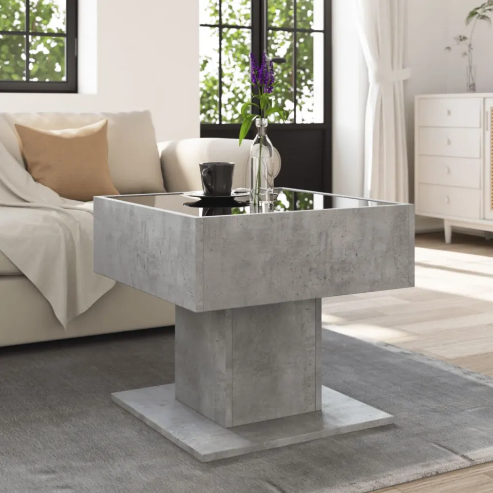 vidaXL Salontafel met LED 50x50x45 cm bewerkt hout betongrijs grijs, foto 3
