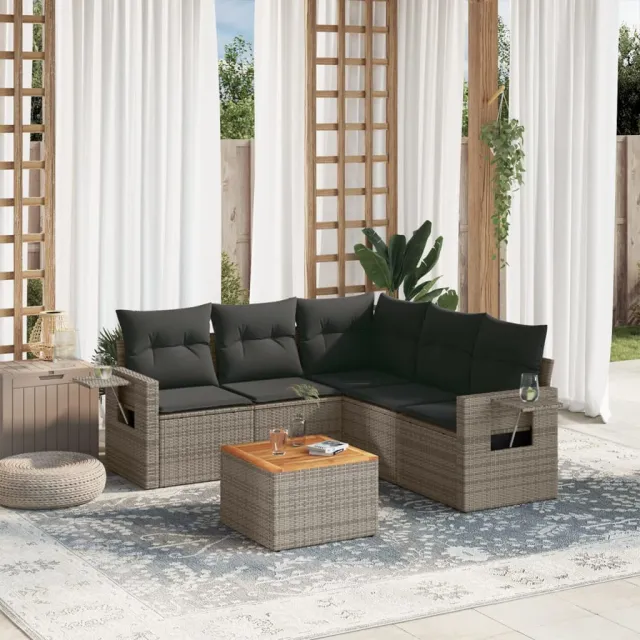vidaXL 6-delige Loungeset met kussens poly rattan grijs, foto 2
