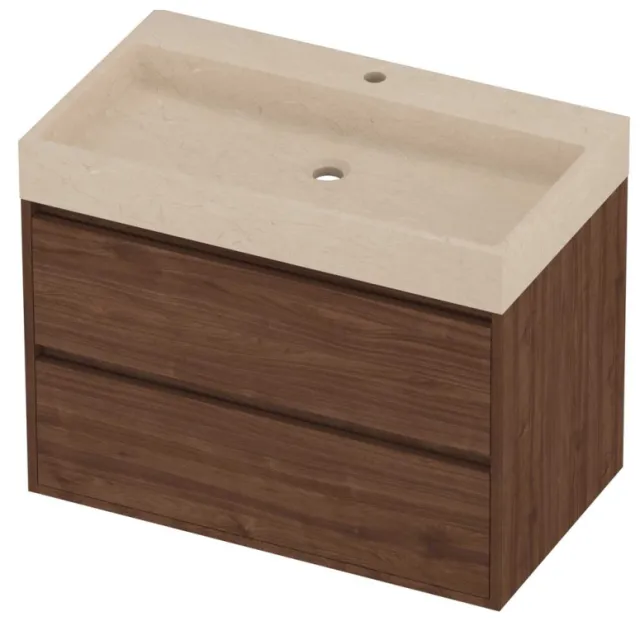 Proline Evoli Badmeubelset Hardsteen Loft 1 Gat 80x46x62 cm Sand Stone Indian Walnut Houtlook