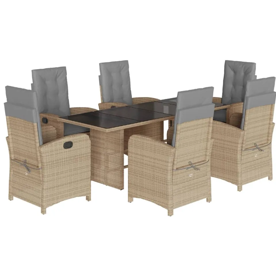vidaXL 7-delige Tuinset met kussens poly rattan gemengd beige, foto 3