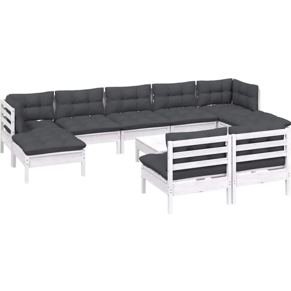 vidaXL 10-delige Loungeset met kussens grenenhout wit