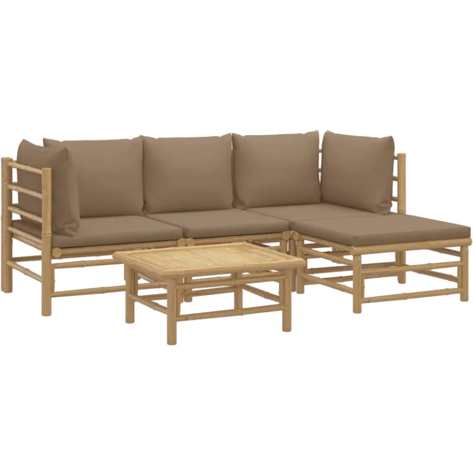 vidaXL 5-delige Loungeset met kussens bamboe taupe Bruin