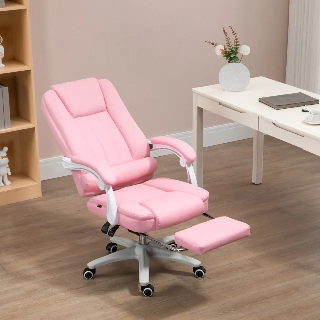 STILVORA Bureaustoel 65 x 68 x 107-116 cm - Hoogteverstelbaar Met Ligfunctie En Voetsteun - Voor Thuiskantoor En Studie - Kunstleer - Roze Rose
