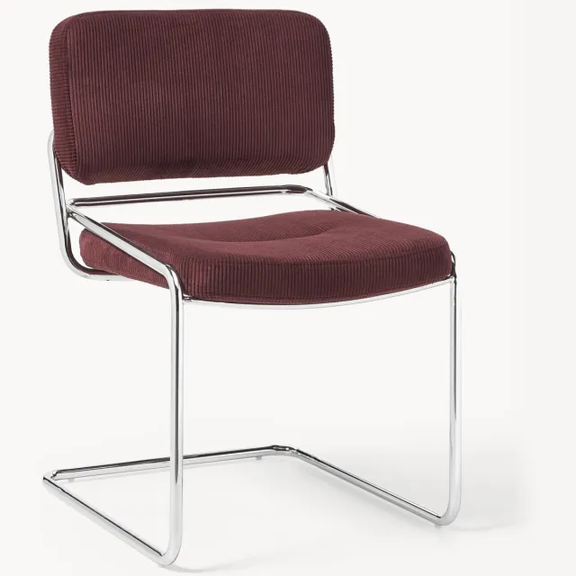 Westwing Collection Corduroy cantilever stoel Don Wijnrood, Zilverkleurig