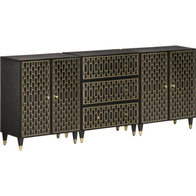 vidaXL Bijzetkasten 3 st 60x33x75 cm massief mangohout Zwart