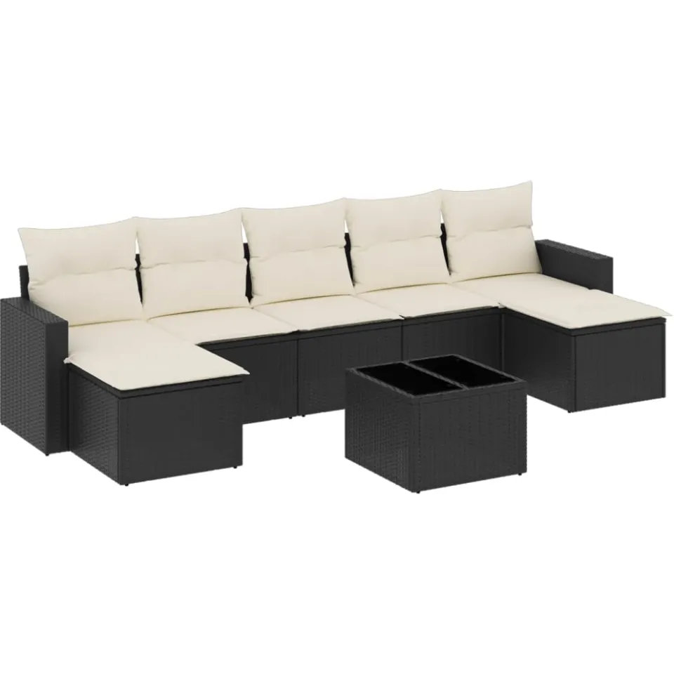 vidaXL 8-delige Loungeset met kussens poly rattan zwart, foto 3