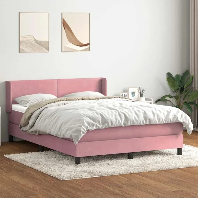 vidaXL Boxspring met matras fluweel roze 160x210 cm