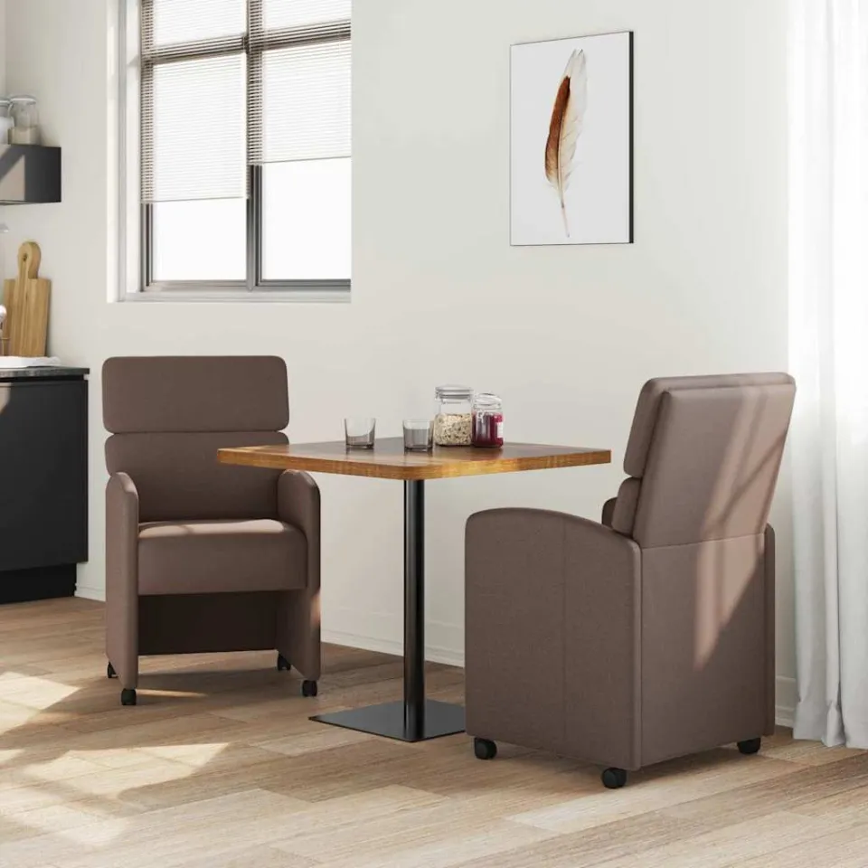 vidaXL Eetkamerstoelen met Wieltjes 2 st Kunstleer Bruin, foto 3