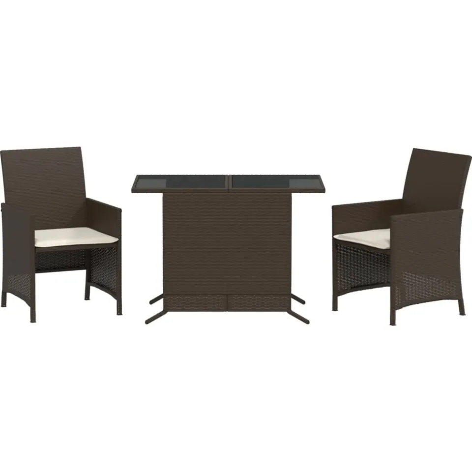 vidaXL 3-delige Bistroset met kussens poly rattan bruin