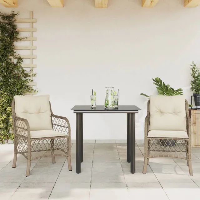 vidaXL 3-delige Bistroset met kussens poly rattan beige, foto 2