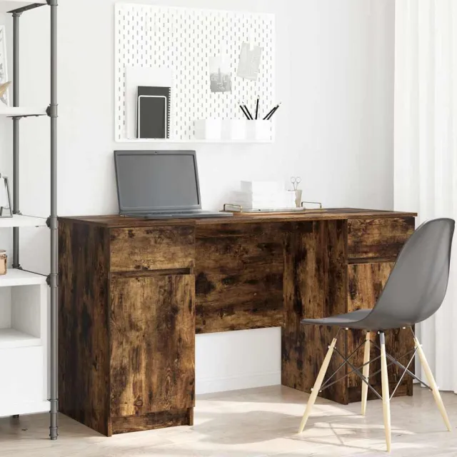 vidaXL Bureau Gerookt eiken 140 x 49 x 76 cm Bewerkt hout, foto 2