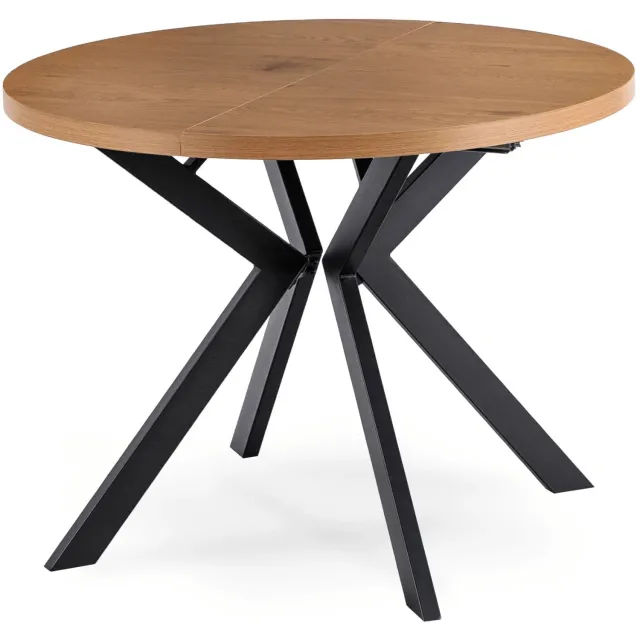 Mebel Elite Lukas - Eettafel - Uitschuifbaar - Rond - Goudkleurig eiken en zwart Goudkleurig;Zwart