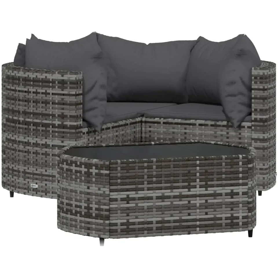 vidaXL 4-delige Loungeset met kussens poly rattan grijs, foto 4