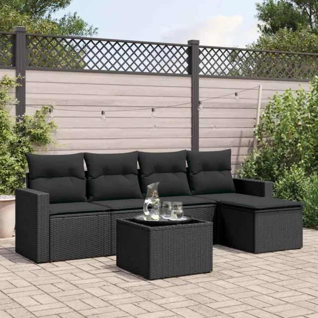 vidaXL 6-delige Loungeset met kussens poly rattan zwart, foto 2