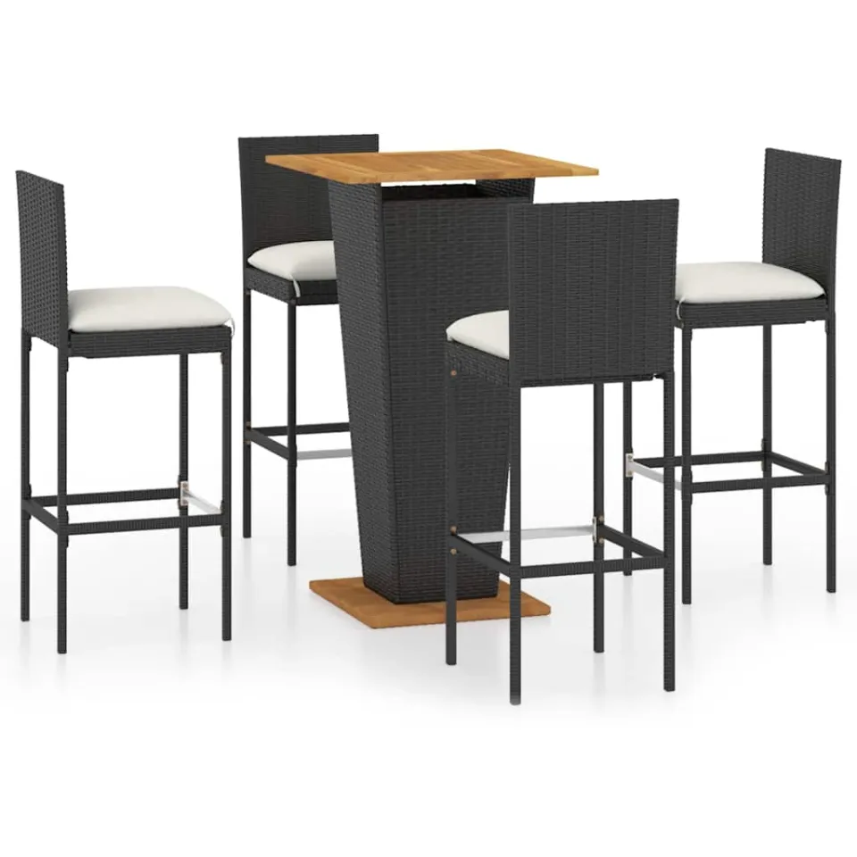 vidaXL 5-delige Tuinbarset met kussens poly rattan zwart, foto 3