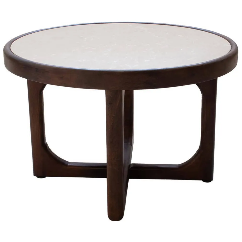 Giga Meubel Salontafel Ayase Rond - Marmer/Hout - Donkerbruin - Set van 2, foto 5