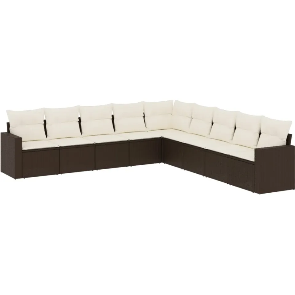 vidaXL 9-delige Loungeset met kussens poly rattan bruin, foto 3
