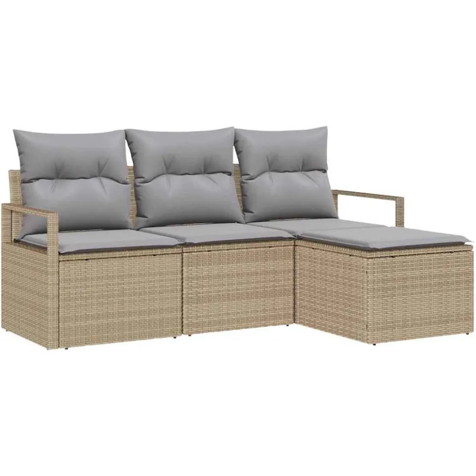 vidaXL Bankstel 4 st Beige poly rattan