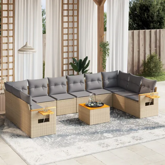vidaXL 11-delige Tuinset met kussens poly rattan beige, foto 2