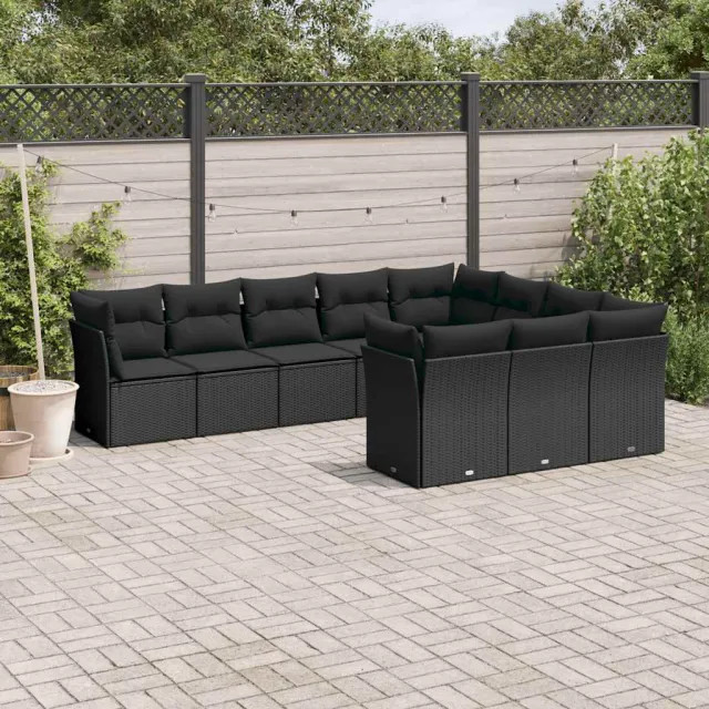 vidaXL 10-delige Loungeset met kussens poly rattan zwart, foto 2