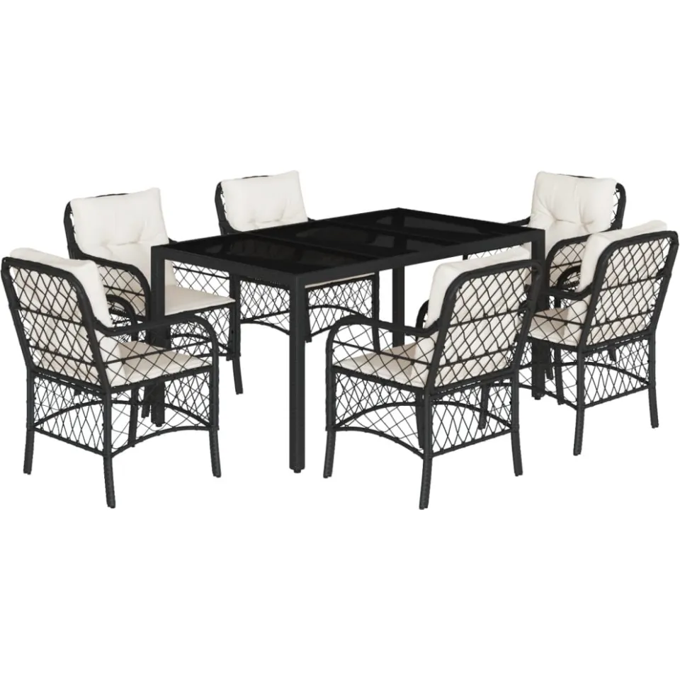 vidaXL 7-delige Tuinset met kussens poly rattan zwart, foto 3