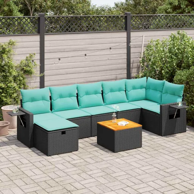 vidaXL 8-delige Loungeset met kussens poly rattan zwart, foto 2
