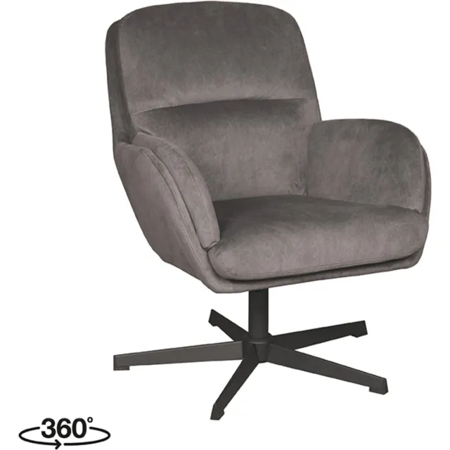 LABEL51 Moss Fauteuil - Grijs - Velvet - One Size- Met Armleuning