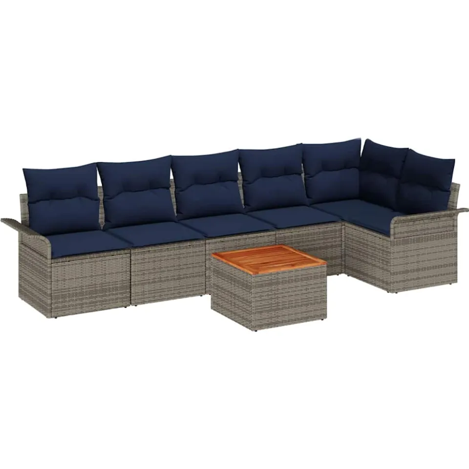 vidaXL Tuinbankenset 7 st Grijs poly rattan