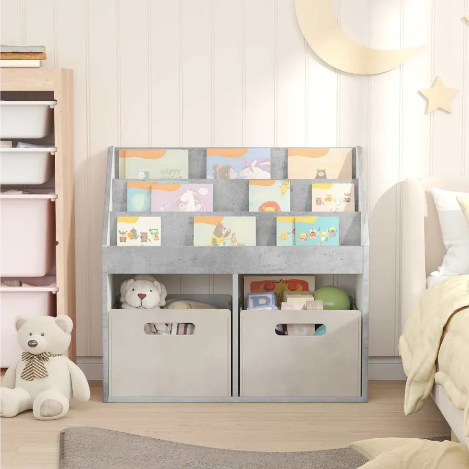 vidaXL Kinderen Boekenkast met opslag Beton Grijs 72,5 x 29,5 x 69 cm, foto 4