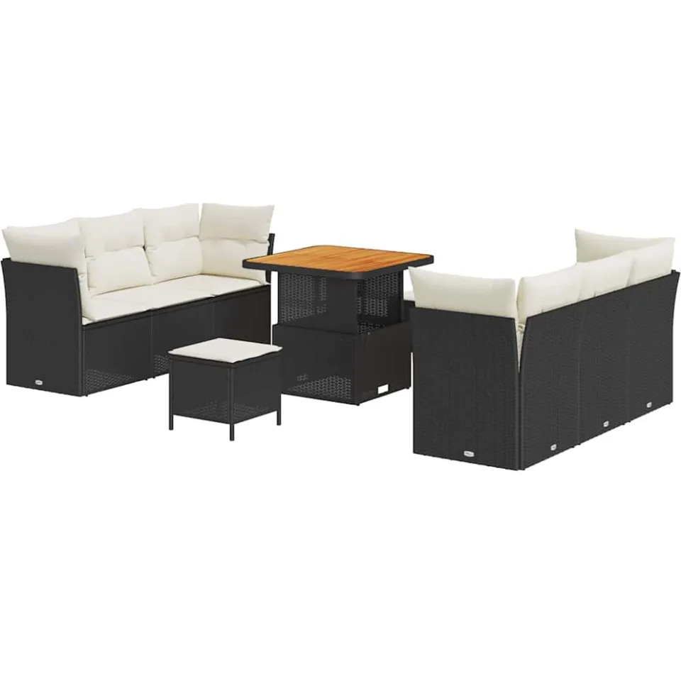 vidaXL Tuin Sofa Set 9 st Zwart poly rattan