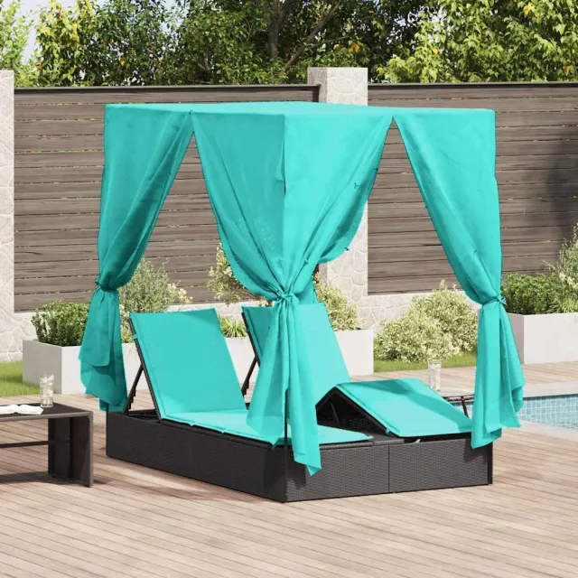vidaXL Dubbele ligbed Turquoise poly rattan, foto 2
