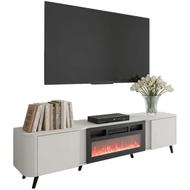 home style Tv-meubel Curve 200 cm breed taupe met sfeerhaard