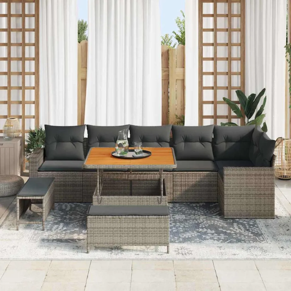 vidaXL Tuinbankenset 9 st Grijs poly rattan, foto 3