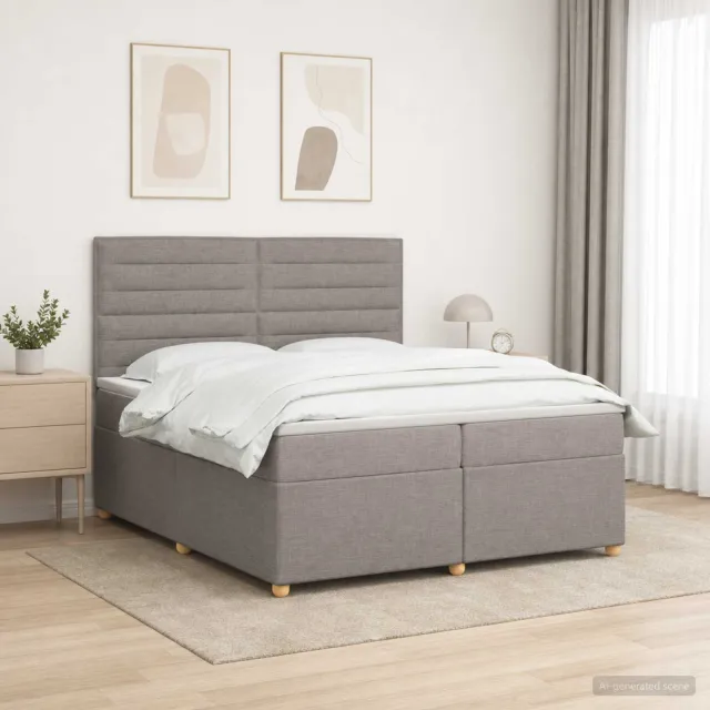 vidaXL Boxspringbed met matras met hoofdeinde Taupe 200 x 200 cm Stof