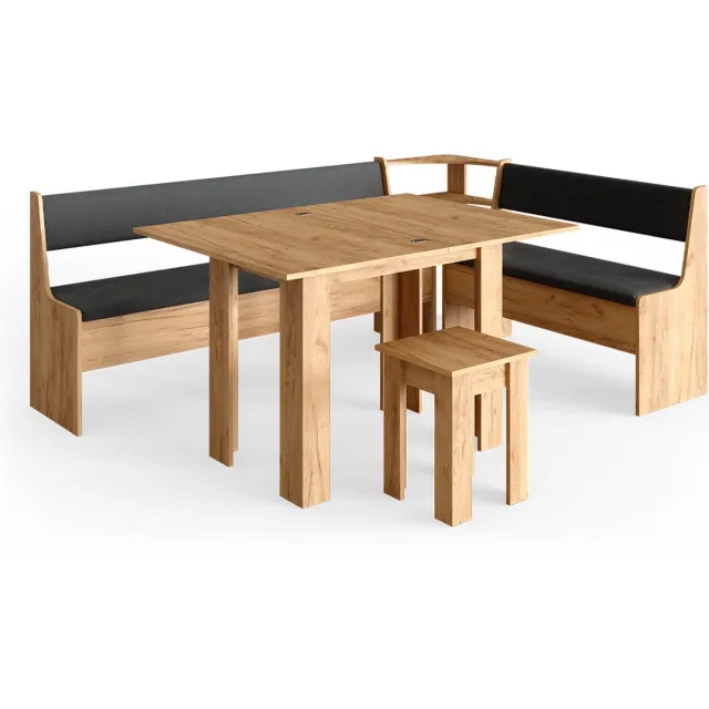 Vicco Roman Hoekbank set – 210 x 150 cm met tafel Krachtige eik goud Goudkleurig Eiken