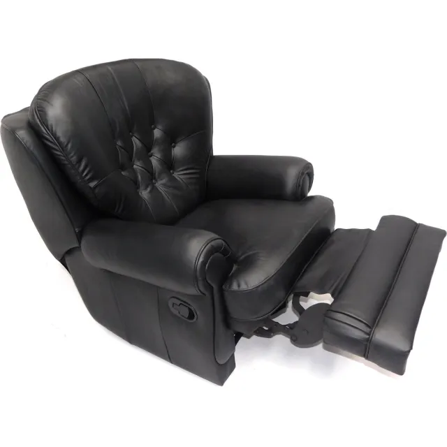 Chesterfieldsite Chesterfield relaxfauteuil "New Castle" - hand verstelbaar - Leder Black zwart
