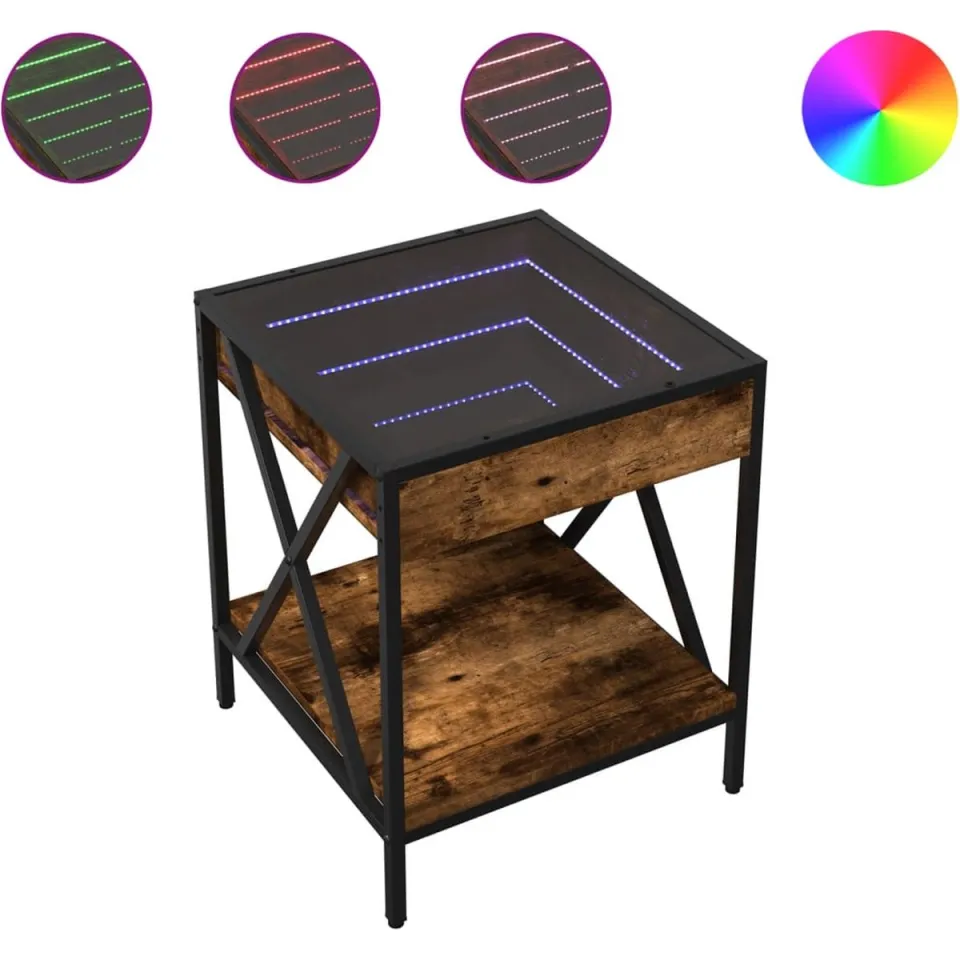 vidaXL Salontafel met Infinity LED 40x40x49 cm gerookt eikenkleurig, foto 2