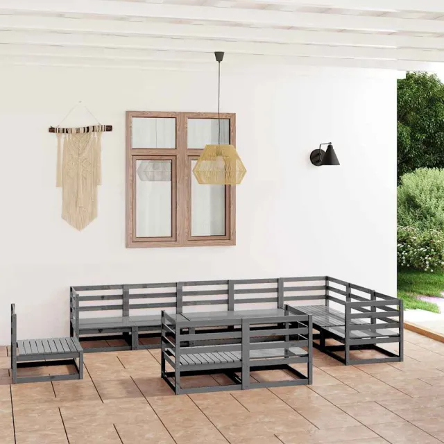 vidaXL 10-delige Loungeset massief grenenhout grijs, foto 2