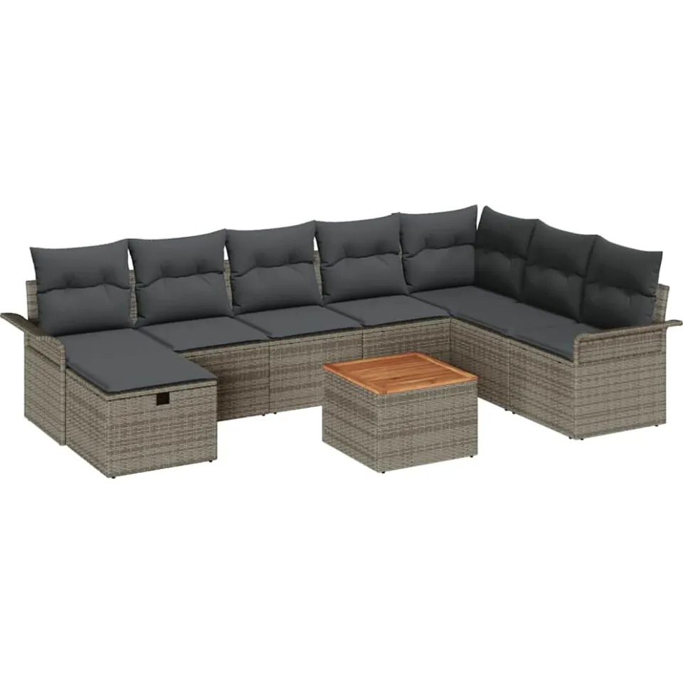 vidaXL Tuinbankenset 9 st Grijs Poly riet