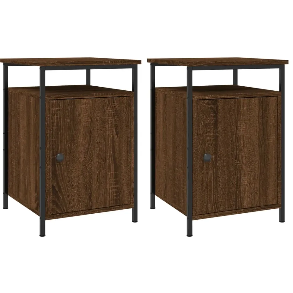 vidaXL Nachtkastjes 2 st 40x42x60 cm bewerkt hout bruin eikenkleur, foto 3