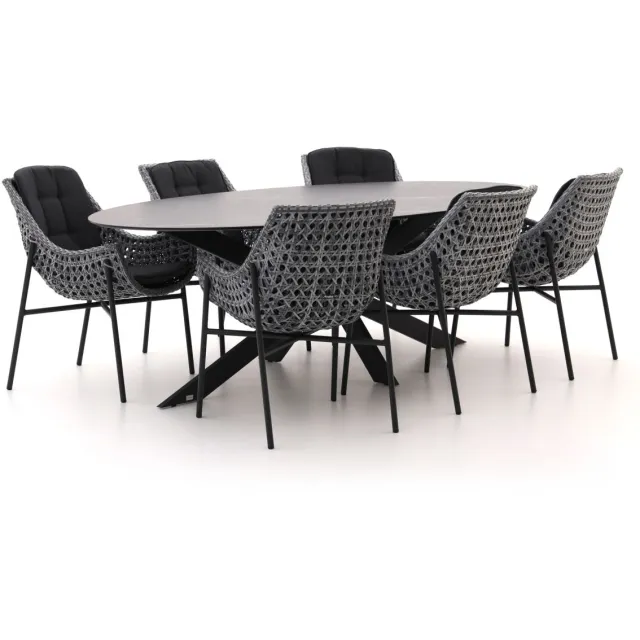 Manifesto Furniture Manifesto Novara/Furato ellips 240cm dining tuinset 7-delig zwart