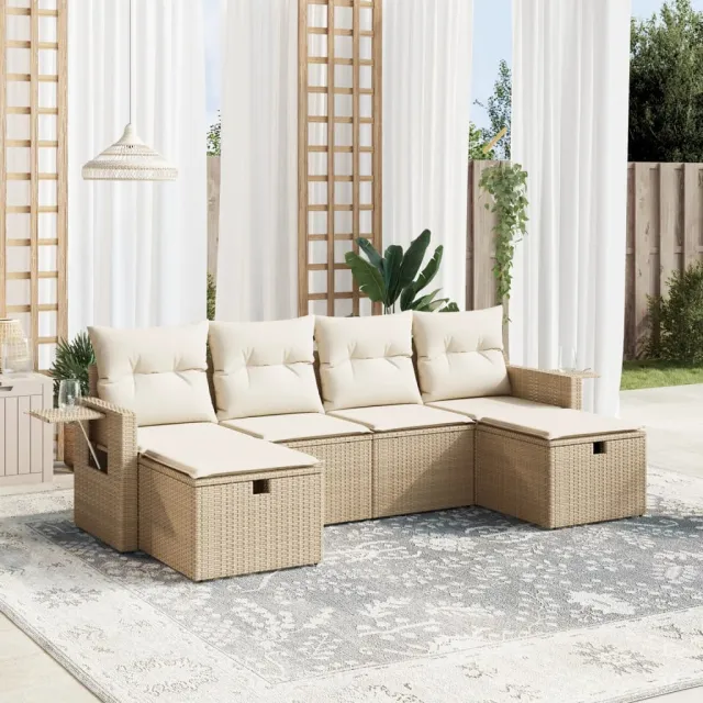 vidaXL 6-delige Loungeset met kussens poly rattan beige, foto 2