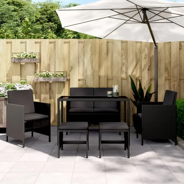 vidaXL 6-delige Tuinset met kussens poly rattan zwart, foto 2