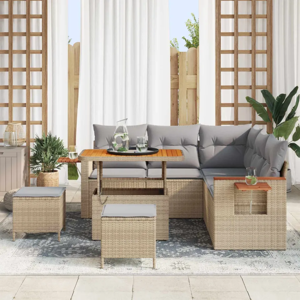 vidaXL Tuinbankenset 8 st Beige poly rattan, foto 3