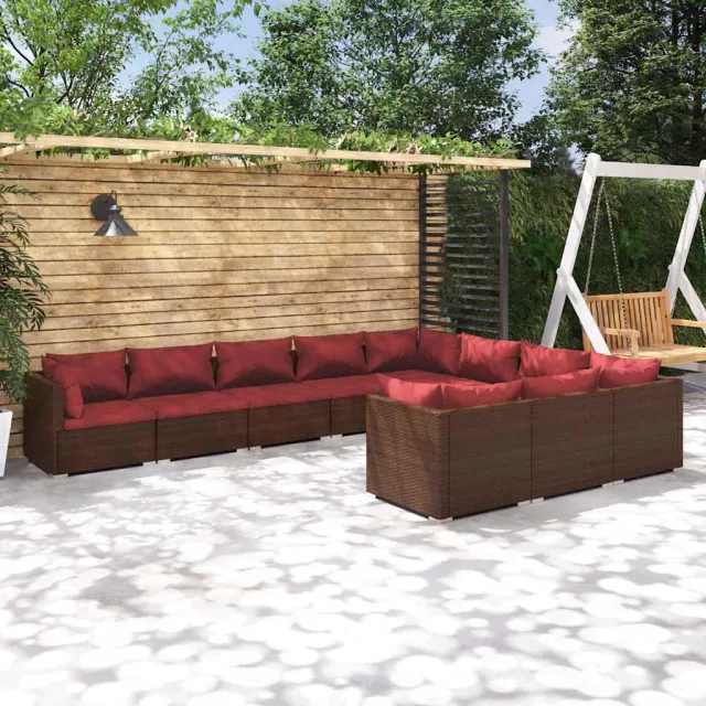 vidaXL 10-delige Loungeset met kussens poly rattan bruin, foto 2